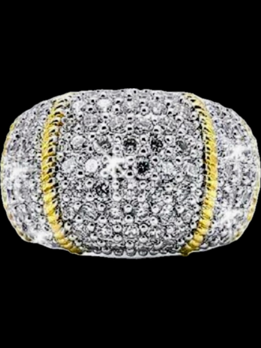 Micro Pave Set Cz diamond gold Silver rope Cocktail statement wedding Dome Ring